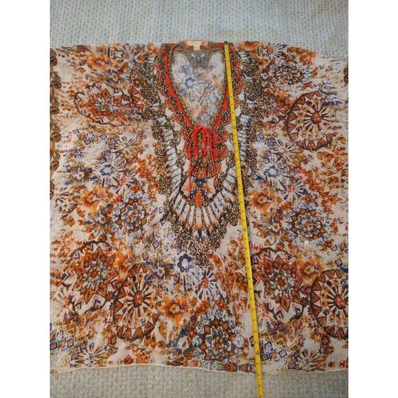 Boston proper Vneck sheer  poncho Small Embellished Boho Beachy Cottage Core - Picture 9 of 12